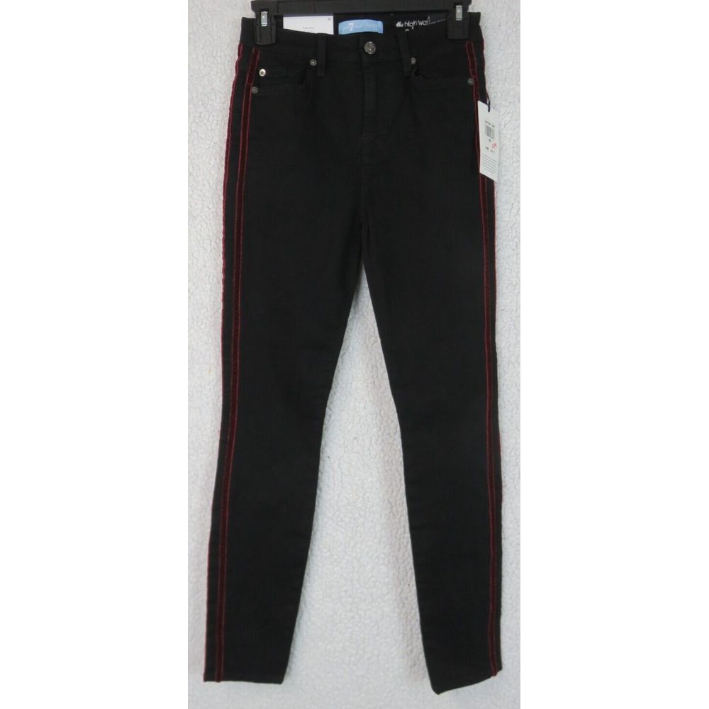 7 For All Mankind Jeans Womens High Waist Ankle Skinny Black Red Size 25‎ New